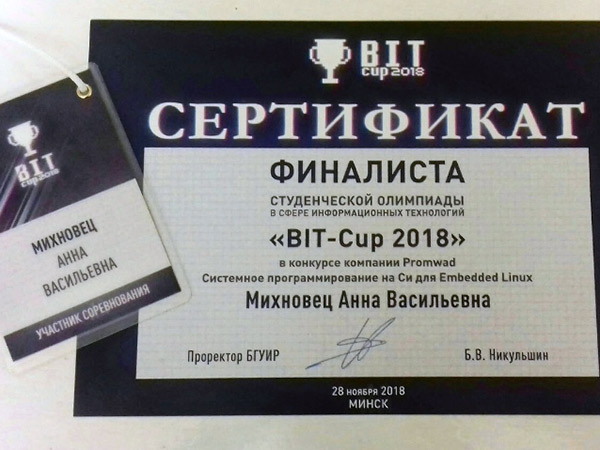 Студентка инженерного факультета приняла участие в олимпиаде BIT-Cup 2018